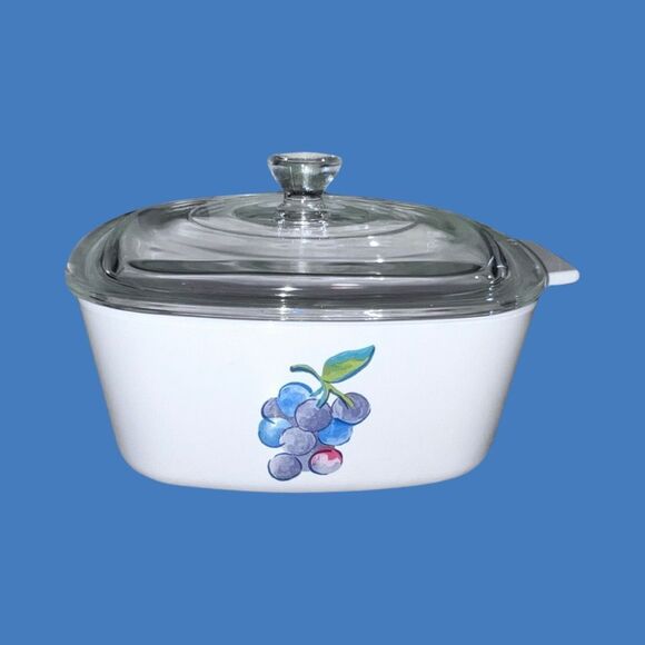 Vintage Corning Ware Corelle Grapes Fruit Basket Design 1.5 L Casserole Dish - Picture 11 of 11